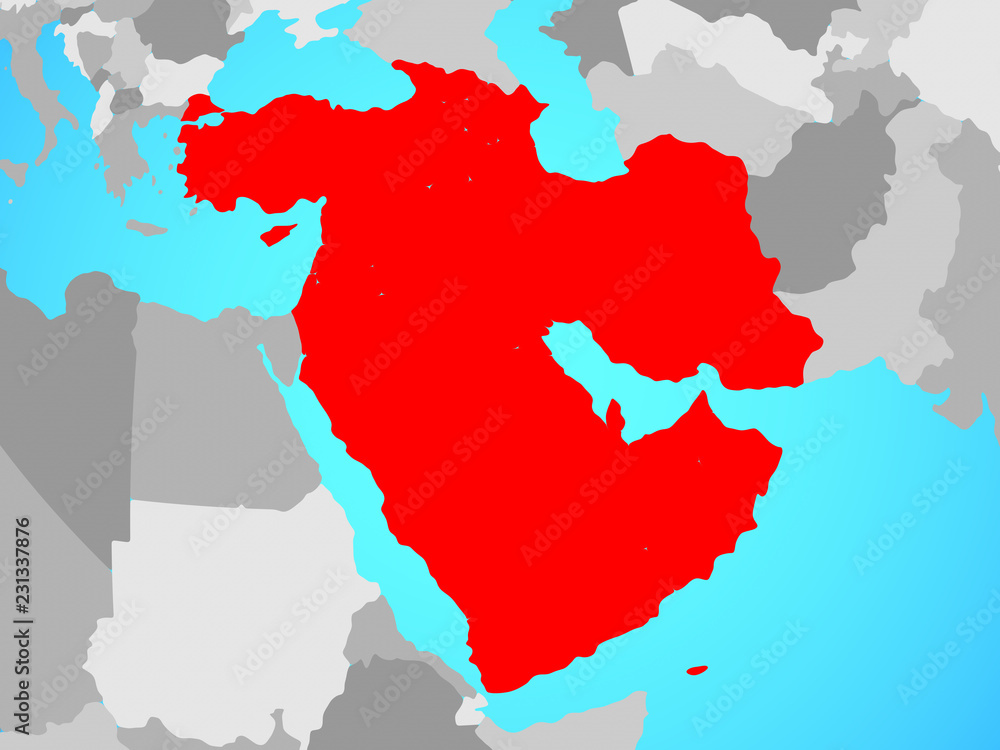 Naklejka premium Western Asia on blue political globe.