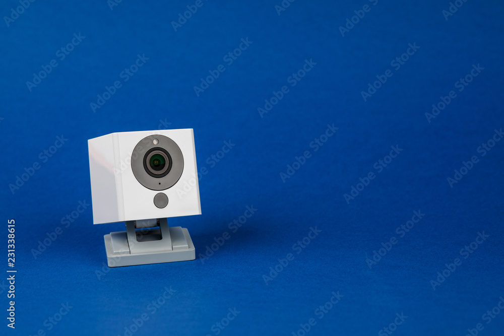 white webcam on blue background, object, Internet, technology concept