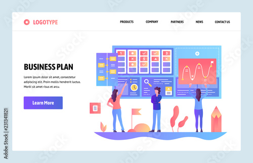 Vector web site gradient design template. Business plan and marketing dashboard. Landing page concepts for website and mobile development. Modern flat illustration.