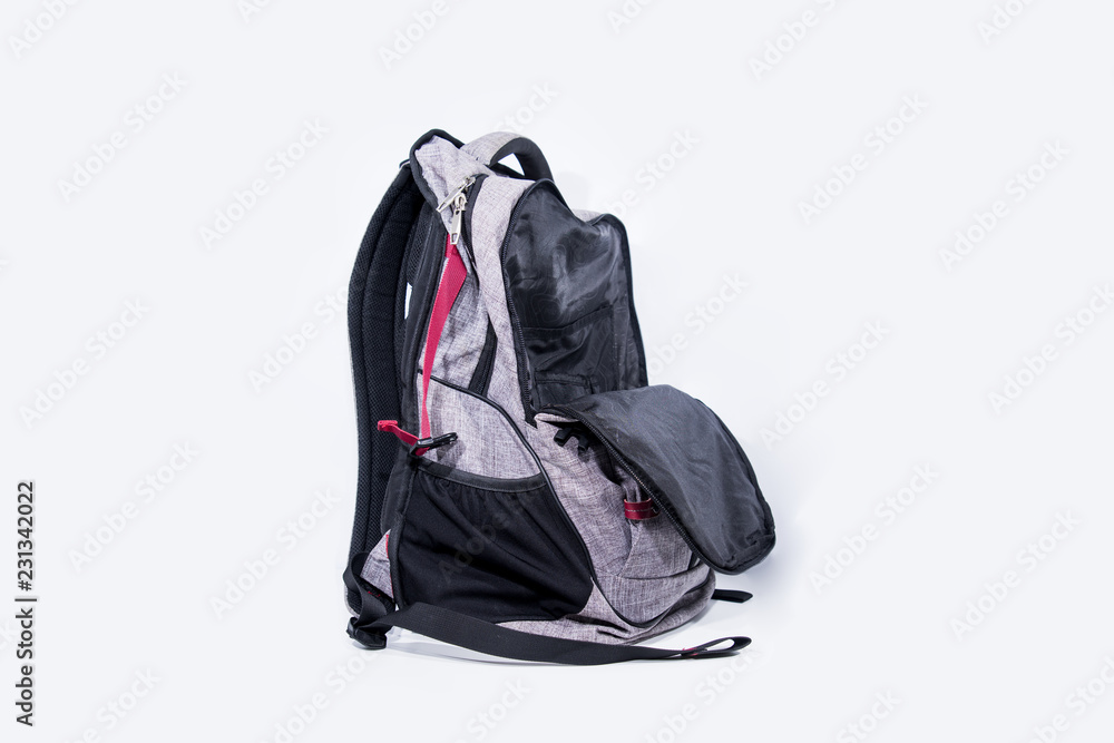Empty gray backpack isolated on white background Empty gray backpack isolated on white background