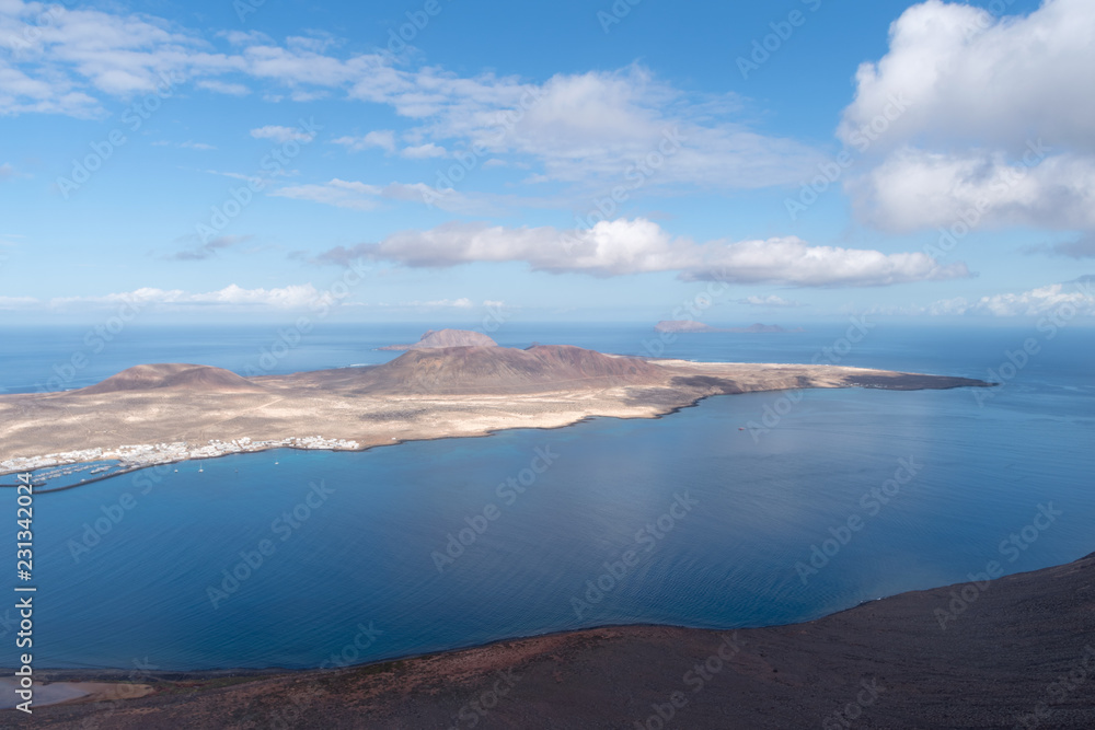 Canary Islands, Graciosa island view from observation point Mirador del Rio