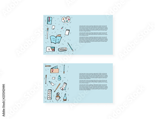Set of vector doodle stationery. Office supplies.