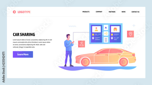 Vector web site gradient design template. Car sharing and taxi app. Landing page concepts for website and mobile development. Modern flat illustration.