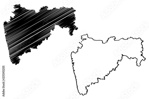 Maharashtra (States and union territories of India, Federated states, Republic of India) map vector illustration, scribble sketch Maharashtra (MH) state map