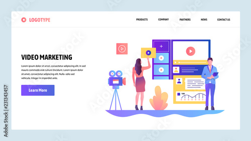Vector web site design template. Video marketing and advertisement. Landing page concepts for website and mobile development. Modern flat illustration.