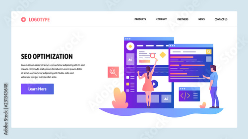 Vector web site design template. Search Engines optimization SEO and digital marketing. Landing page concepts for website and mobile development. Modern flat illustration.