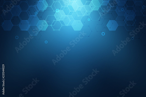 Geometric background texture with molecular structures and chemical compounds. Abstract background from hexagons pattern. Vector illustration for medical or scientific and technological modern design.