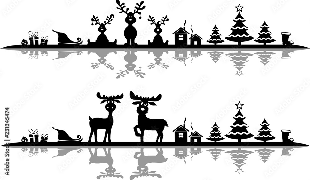 Silhouette Christmas Reindeers