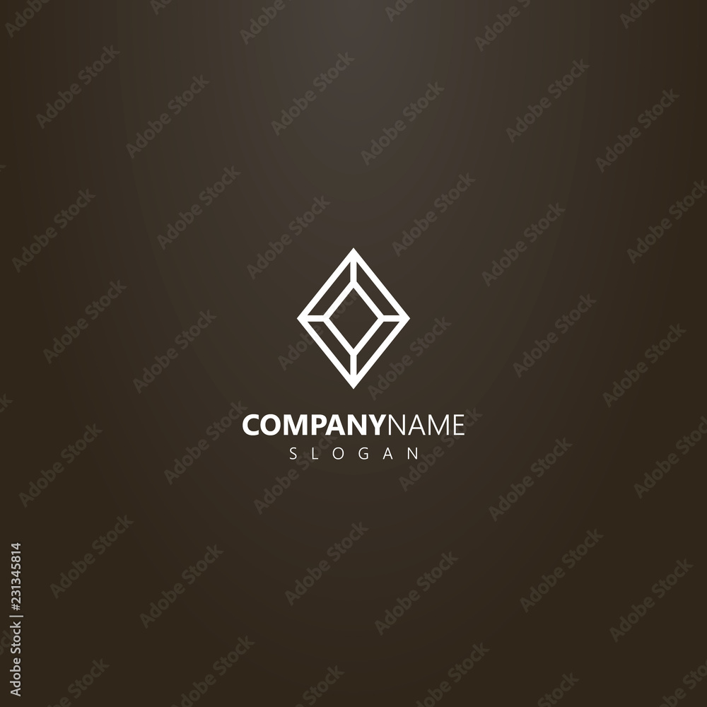 white logo on a black background. vector geometric line art logo of diamond shape gemstone white logo on a black background. vector geometric line art logo of diamond shape gemstone