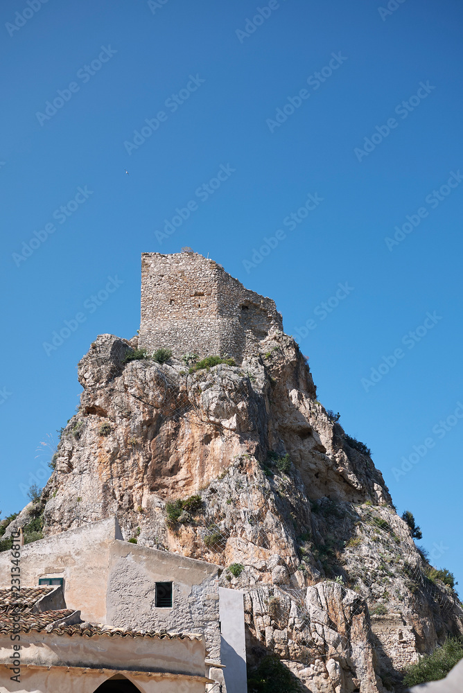 Scopello, Italy - September 04, 2018 : View of the tower of Tonnara di Scopello