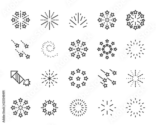 set of firework line icons