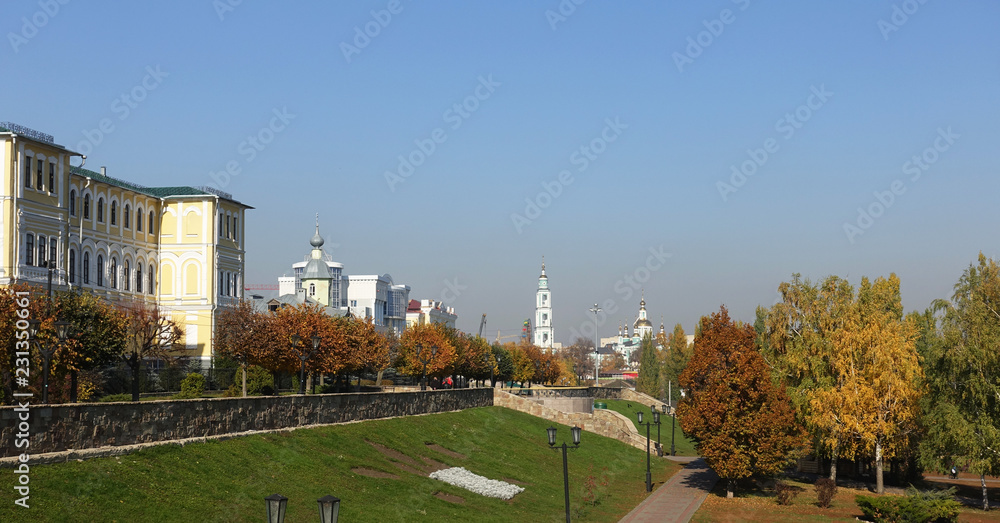 Embankment of the city of Tambov. Russia. Autumn sunny day