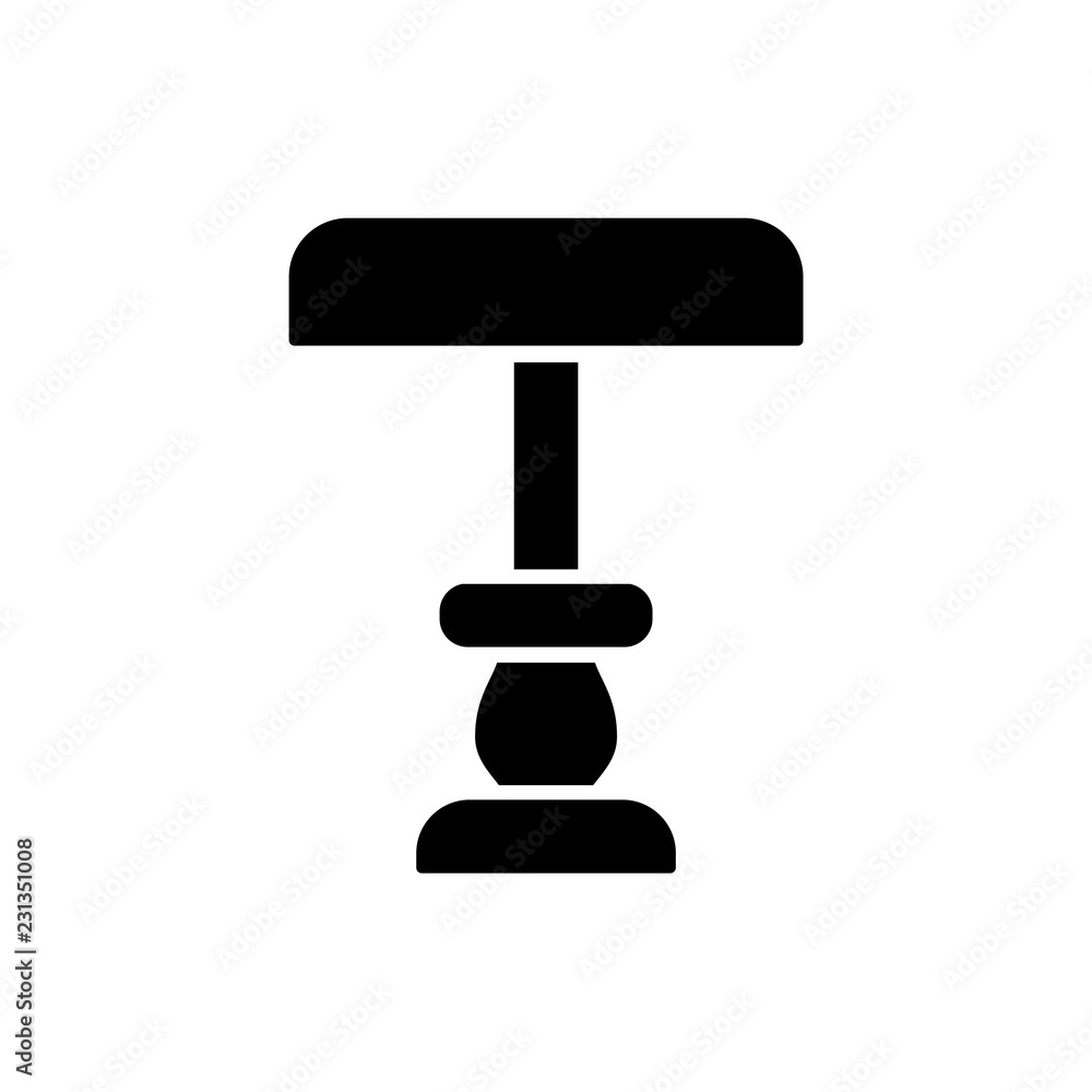 Black & white vector illustration of piano table lamp. Flat icon of vintage desk light fixture. Home & office illumination. Isolated on white background Black & white vector illustration of piano table lamp. Flat icon of vintage desk light fixture. Home & office illumination. Isolated on white background