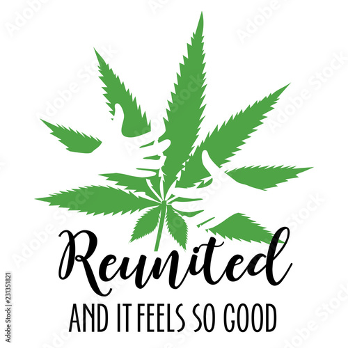 Cannabis leaf legalization graphic of stoner hugging marijuana leaf