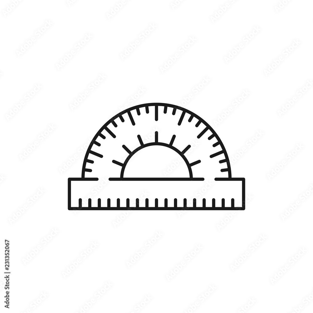 Half circle protractor - tool for elementary mathematics education,  geometrical drawing and architecture - isolated vector illustration on  white background. Stock Vector