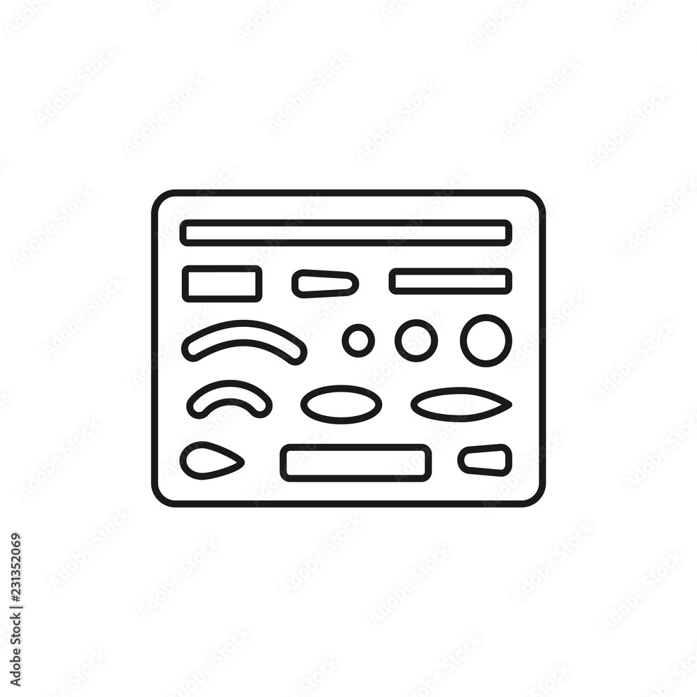 Black & white vector illustration of erasing shield. Line icon of template  eraser for architect, drafter, engineer. Technical & mechanical drawing  tool. Isolated object Stock Vector