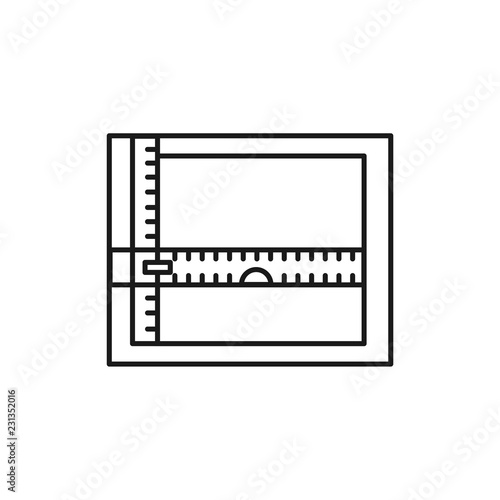 Black & white vector illustration of drawing board with rulers. Line icon of drafting table for architect, engineer, draftsman. Technical & mechanical drawing tool. Isolated object