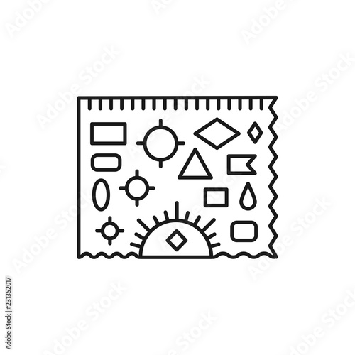Black & white vector illustration of drafting template ruler with geometric shapes. Line icon of stencil for architect, drafter, engineer. Technical & mechanical drawing tool. Isolated object