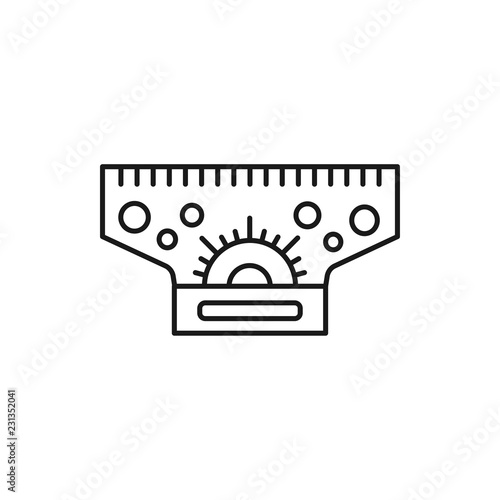 lack & white vector illustration of rolling parallel ruler with protractor, circle shapes. Line icon of instrument for architect, engineer, draftsman. Isolated object
