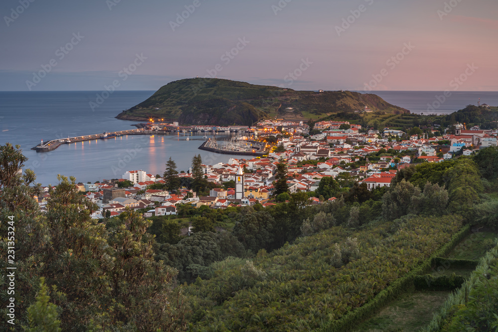 The top view on city Horta, island Faial, Azores
