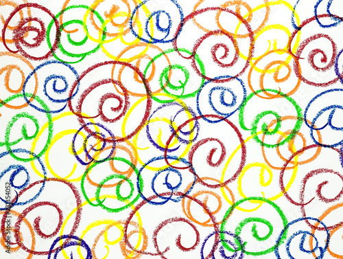 Abstract drawing on white paper Italy 2 November 2018 abstract drawing with wax crayons on white paper  design of multi-colored swirls of jagged lines photography