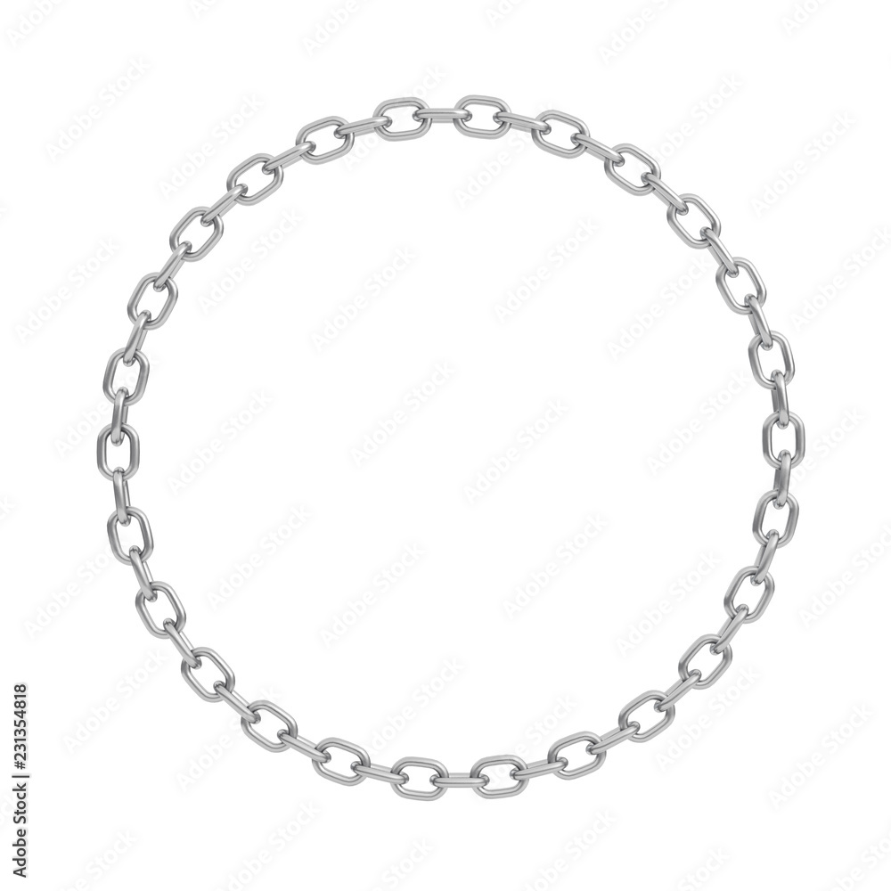 3d rendering of a polished steel chain made in shape of a perfect circle on a white background. 3d rendering of a polished steel chain made in shape of a perfect circle on a white background.