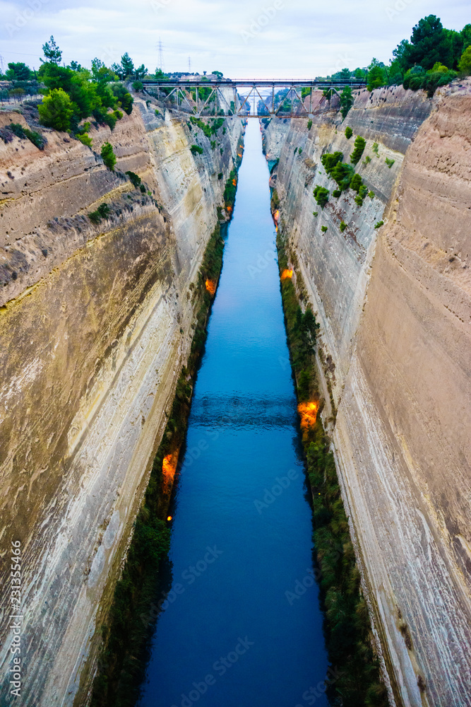 View of Corinth Canal with bridge, Greece