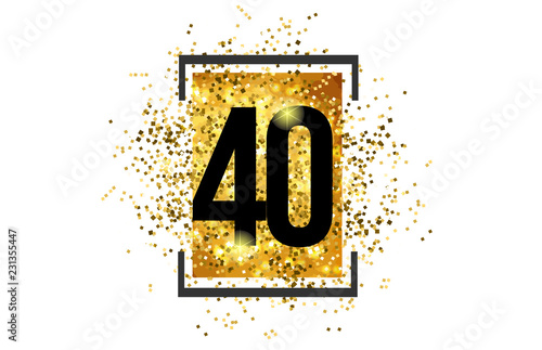 40 number logo icon design with golden glitter