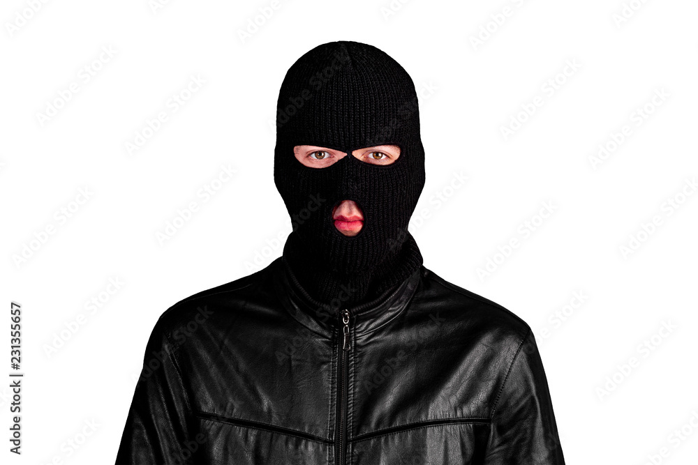 Thief in a mask, isolated on a white background