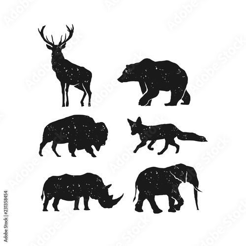 rustic animal bundle vector, bear elk bison fox rhino elephant vector © IvanDbajo