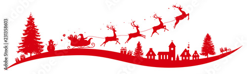 Santa's sleigh flying over a town
