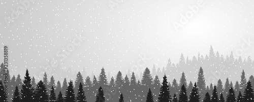 Forest under snowfall banner