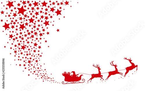Flying Santa's sleigh with red stars
