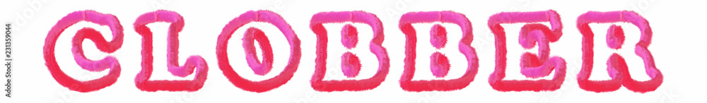 Clobber - clear pink text written on white background Clobber - clear pink text written on white background