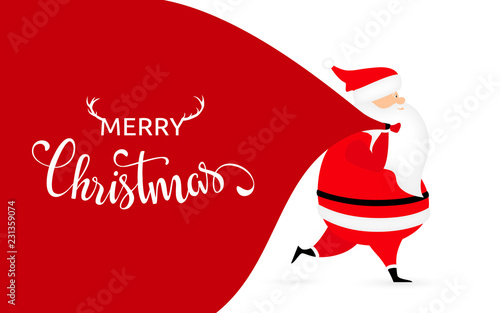 Christmas Card with Santa and a bag of gifts