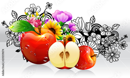 Apple fruits with flora design
