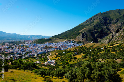 cityscape of famous blue town chefchaouen in rif mountains, morocco