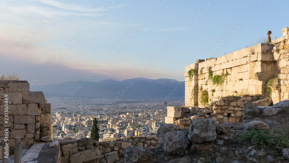 View on Athens, Greece, from the Acropolis with smoked sky