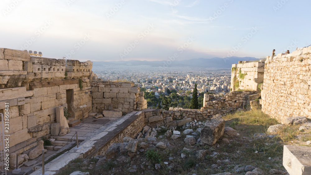 View on Athens, Greece, from the Acropolis with smoked sky