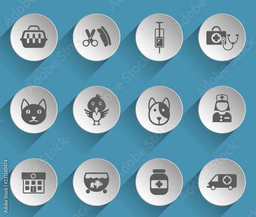 veterinary clinic web icons on light paper circles