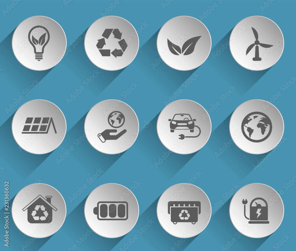 alternative energy web icons on light paper circles