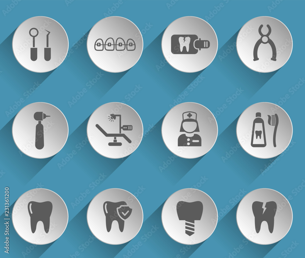 dental web icons on light paper circles dental web icons on light paper circles