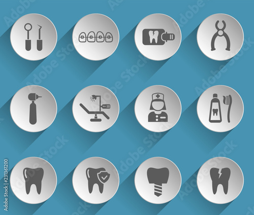 dental web icons on light paper circles