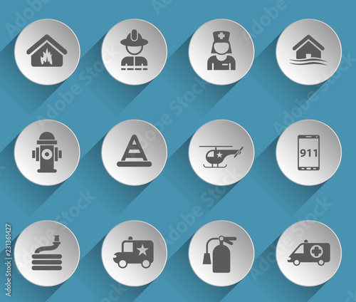 emergency web icons on light paper circles