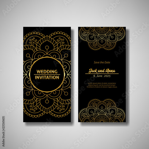 wedding invitation with mandala ornament in luxury style