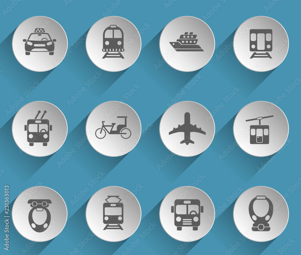 public transport web icons on light paper circles public transport web icons on light paper circles