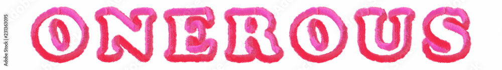 Onerous - clear pink text written on white background Onerous - clear pink text written on white background