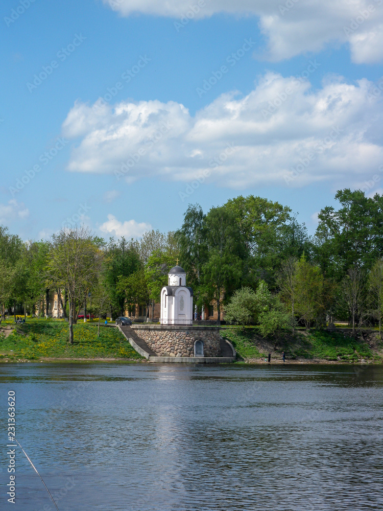 The City Of Pskov. Olginskaya chapel by the river great The City Of Pskov. Olginskaya chapel by the river great