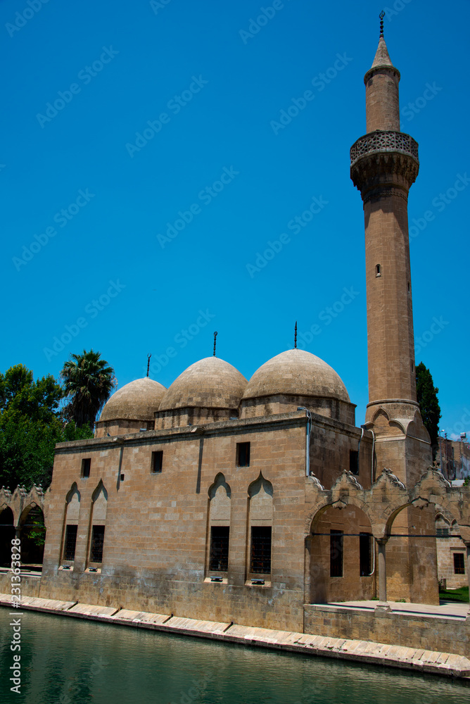 famous Rizvaniye Mosque and Abraham's fishpond (Balıklıgöl) in sanliurfa, anatolia, turkey