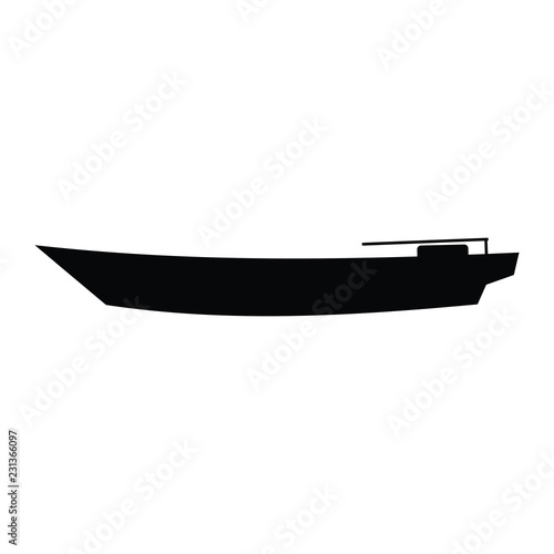 A black and white vector silhouette of a speed boat